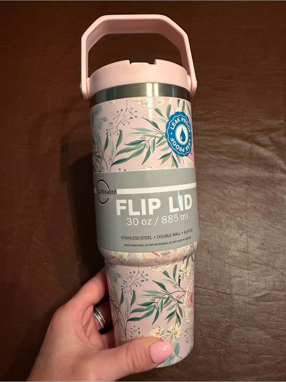 Flip Lid 30 oz Floral Travel Tumbler - Pink